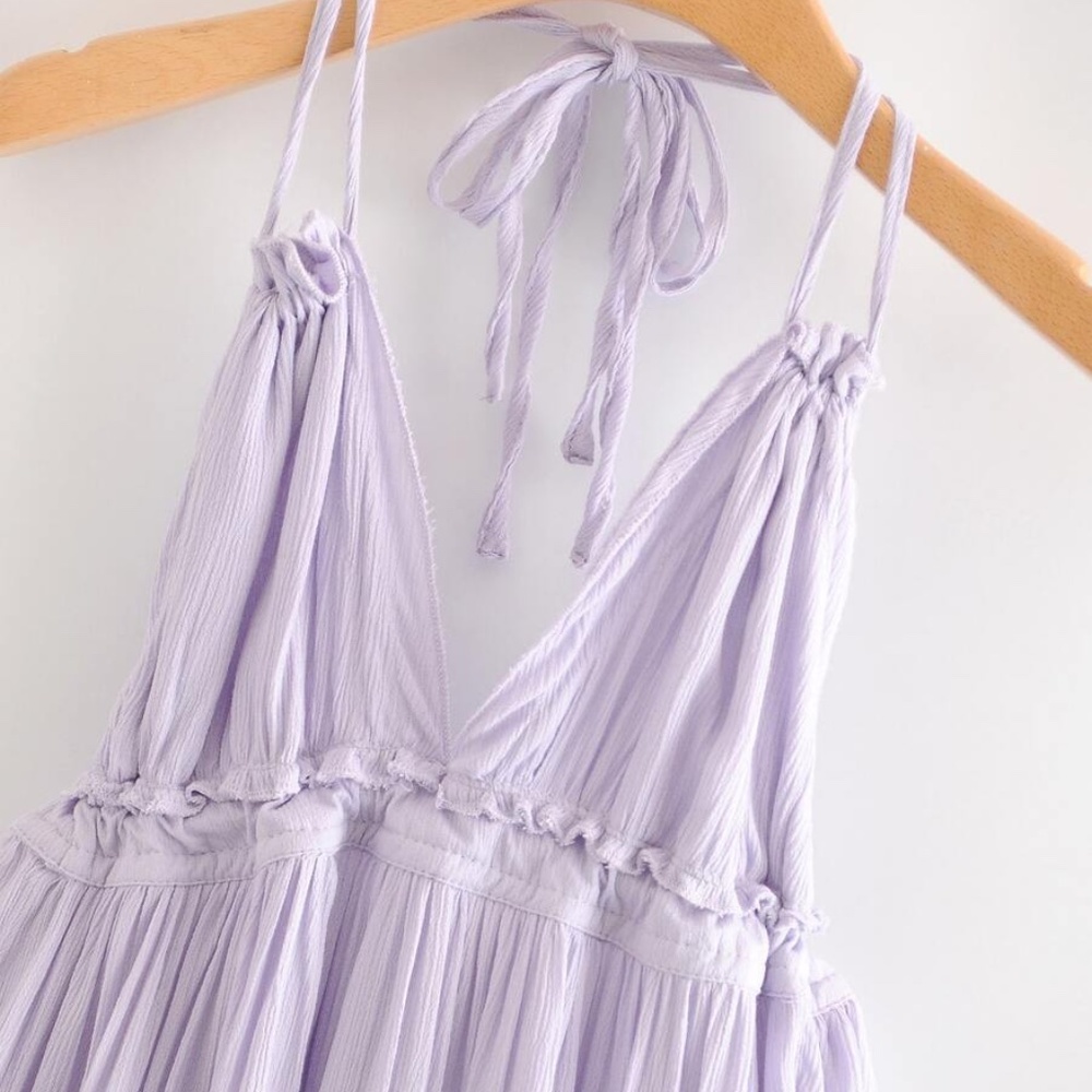Boho Mesh Open Back sheer Halter tie ruffle dress - Picture 8 of 12